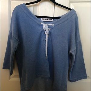 Fleece-lined tie-up quarter sleeve shirt